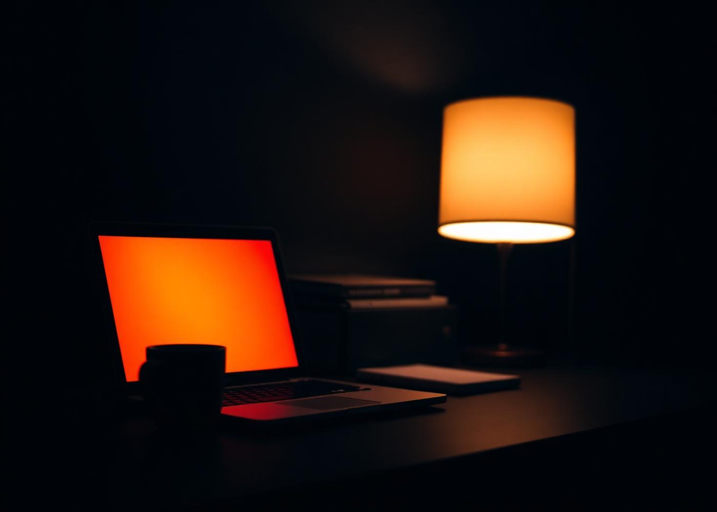 A focused workspace at night