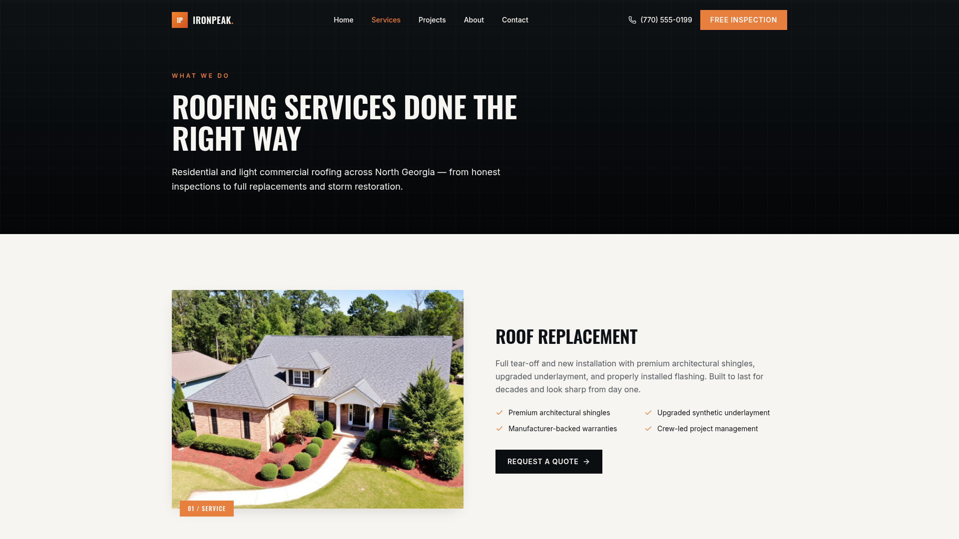 IronPeak Roofing Co. website preview
