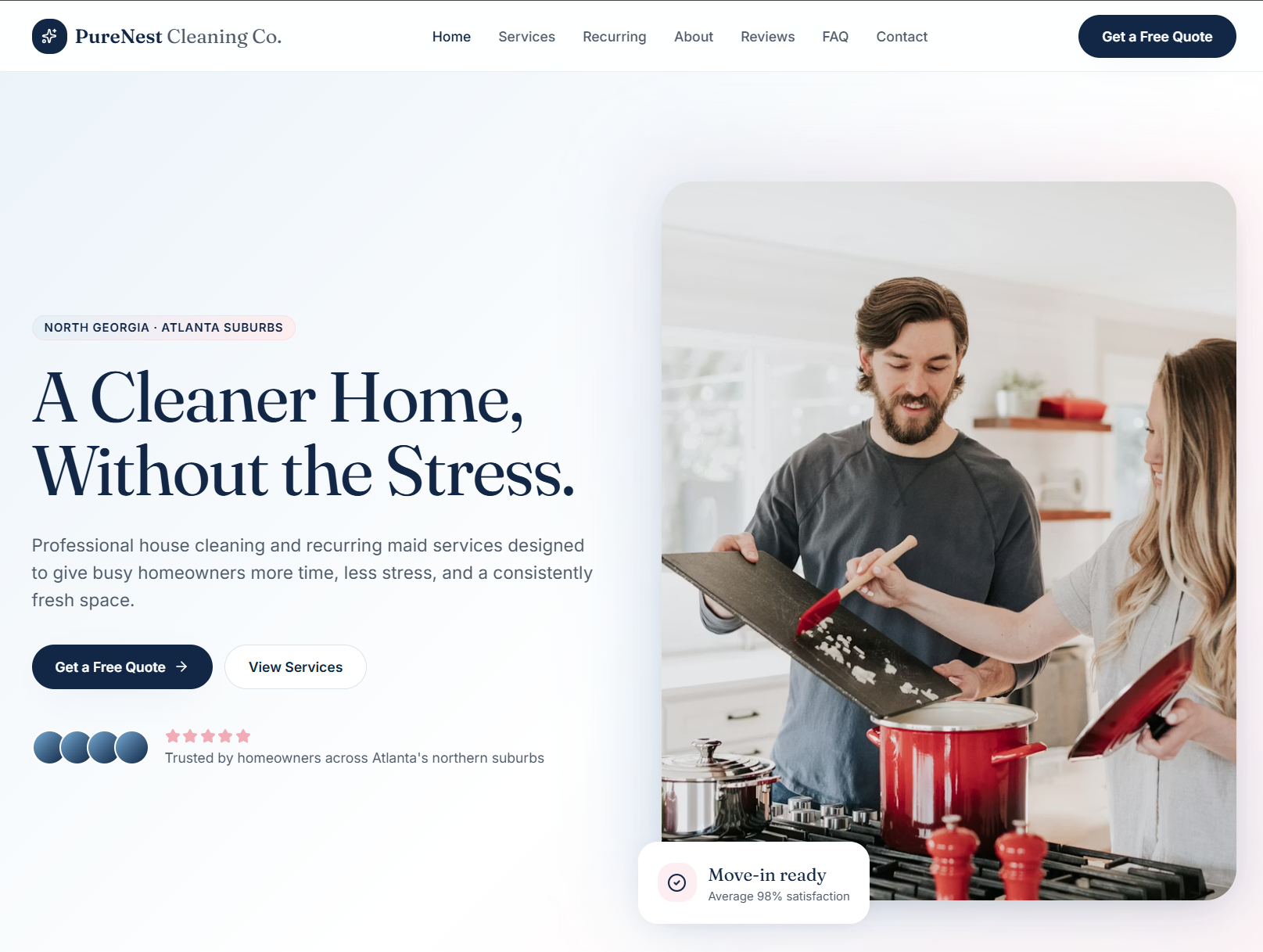 PureNest Cleaning Co. website preview