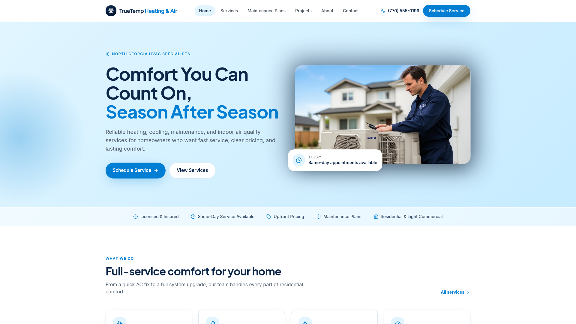 TrueTemp Heating & Air website preview